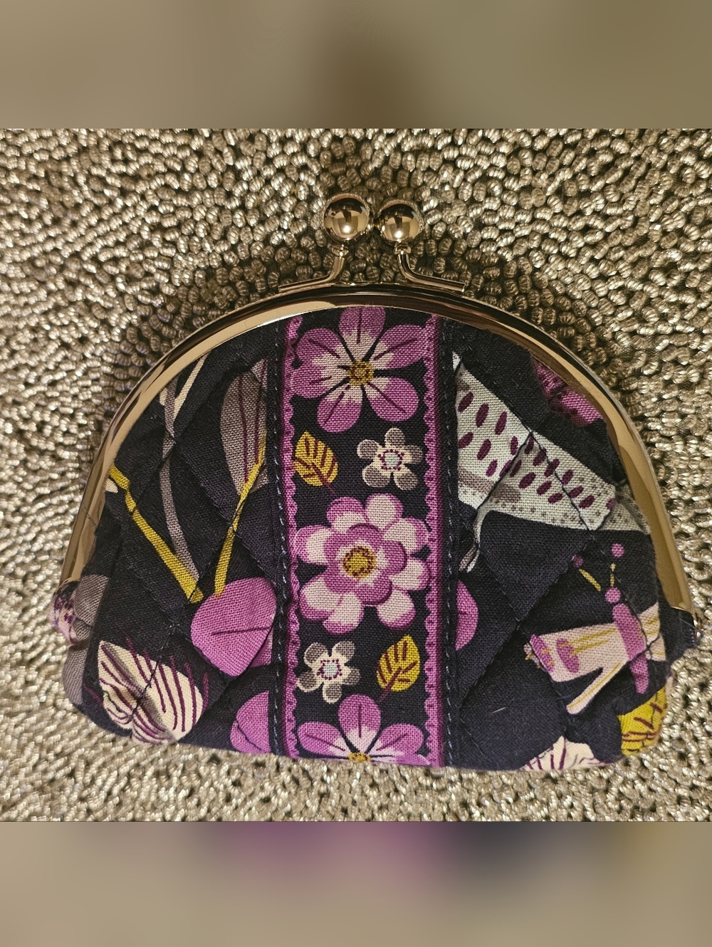 Vera Bradley Purple Floral Quilted Dpuble Kiss-Lock Coin Purse - Picture 7 of 7